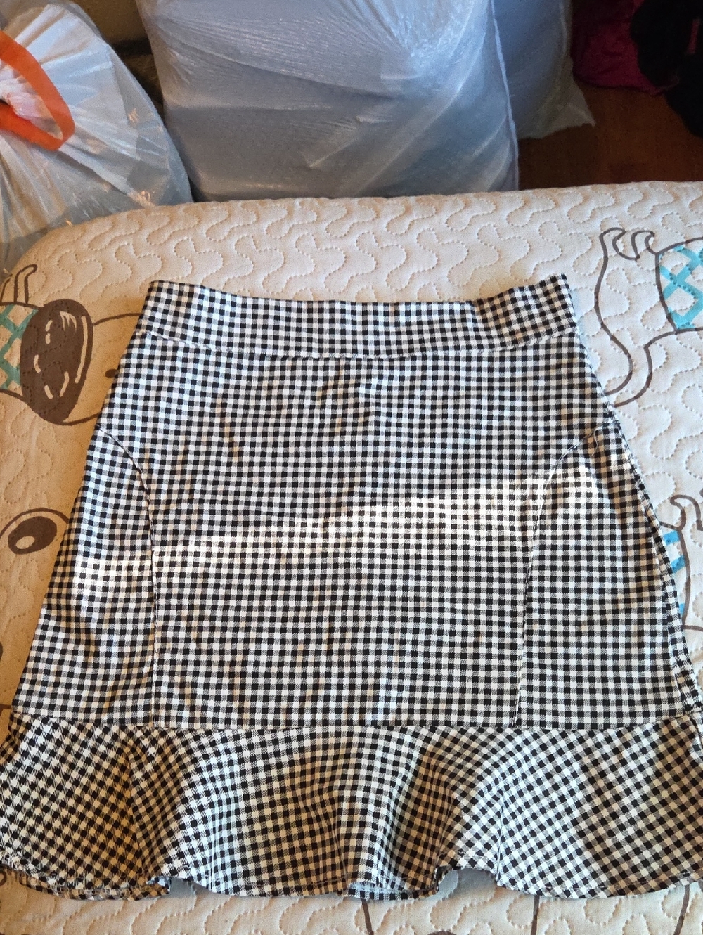 Black & White Gingham Ruffle Hem Women's Skirt